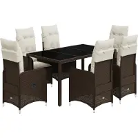 Syfax 7-tlg. Garten-Bistro-Set mit Kissen Braun Poly Rattan