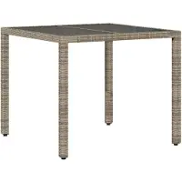 Syfax Gartentisch mit Glasplatte Grau 90x90x75 cm Poly Rattan