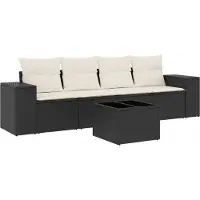Syfax 5-tlg. Garten-Sofagarnitur mit Kissen Schwarz Poly Rattan