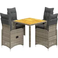 Syfax 5-tlg. Garten-Bistro-Set mit Kissen Grau Poly Rattan