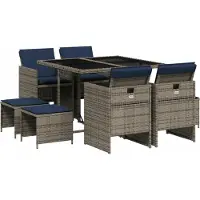 Syfax 9-teiliges Garten-Ess-Set mit Kissen, grau, Polyrattan