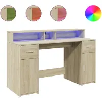 Syfax LED-Schreibtisch Sonoma-Eiche 140x55x91 cm Holzwerkstoff