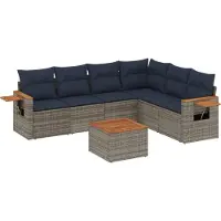 Syfax 7-tlg. Garten-Sofagarnitur mit Kissen Grau Poly Rattan