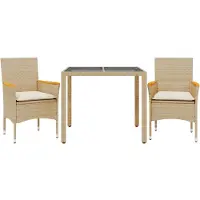 Syfax 3-tlg. Garten-Essgruppe mit Kissen Beige Poly Rattan und Glas