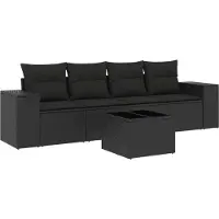 Syfax 5-tlg. Garten-Sofagarnitur mit Kissen Schwarz Poly Rattan