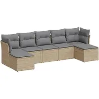 Syfax 7-tlg. Garten-Sofagarnitur mit Kissen Hellgrau Poly Rattan