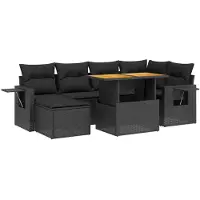 Syfax 7-tlg. Garten-Sofagarnitur mit Kissen Schwarz Poly Rattan
