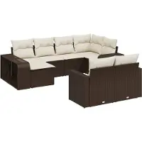 Syfax 10-tlg. Garten-Sofagarnitur mit Kissen Braun Poly Rattan