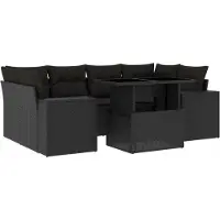 Syfax 7-tlg. Garten-Sofagarnitur mit Kissen Schwarz Poly Rattan
