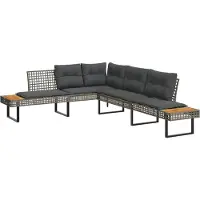 Syfax Gartensofa in L-Form mit Kissen Grau Poly Rattan und Akazie