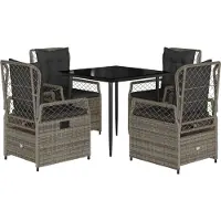 vidaXL 5-tlg. Garten-Essgruppe mit Kissen Grau Poly Rattan
