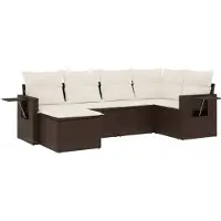 Syfax 6-tlg. Garten-Sofagarnitur mit Kissen Braun Poly Rattan