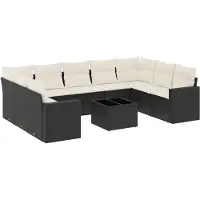 Syfax 10-tlg. Garten-Sofagarnitur mit Kissen Schwarz Poly Rattan