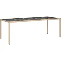 Syfax Beiger Gartentisch aus UV-beständigem Poly-Rattan mit pulverbeschichtetem Stahlrahmen