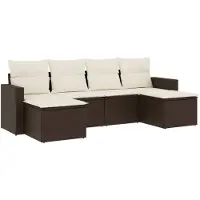 Syfax 6-tlg. Garten-Sofagarnitur mit Kissen Braun Poly Rattan