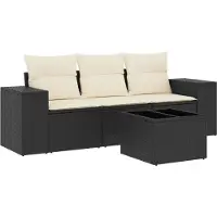 Syfax 4-tlg. Garten-Sofagarnitur mit Kissen Schwarz Poly Rattan