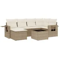 Syfax 7-tlg. Garten-Sofagarnitur mit Kissen Beige Poly Rattan