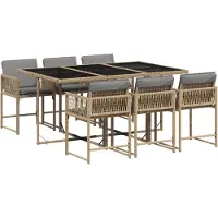 Syfax 7-tlg. Garten-Essgruppe mit Kissen Beigemischung Poly Rattan
