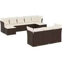 Syfax 10-tlg. Garten-Sofagarnitur mit Kissen Braun Poly Rattan