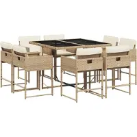 Syfax 9-tlg. Garten-Essgruppe mit Kissen Beige Poly Rattan