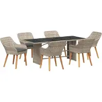Syfax Garten Essgruppe 7 stk. Hellgrau Poly-Rattan