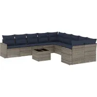 Syfax 11-tlg. Garten-Sofagarnitur mit Kissen Grau Poly Rattan