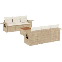 Syfax 7-tlg. Garten-Sofagarnitur mit Kissen Beige Poly Rattan