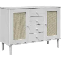Syfax Sideboard SENJA Rattan-Optik Weiß 112x40x80 cm Kiefernholz