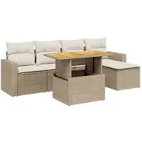 Syfax 6-tlg. Garten-Sofagarnitur mit Kissen Beige Poly Rattan