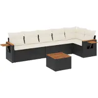 Syfax 7-tlg. Garten-Sofagarnitur mit Kissen Schwarz Poly Rattan