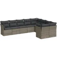 Syfax 9-tlg. Garten-Sofagarnitur mit Kissen Grau Poly Rattan