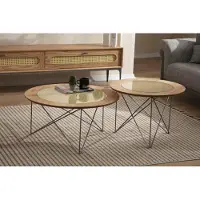 AEA Italienischer Stil 2x Couchtische Rund Luxus Braun Wohnzimmer Tisch