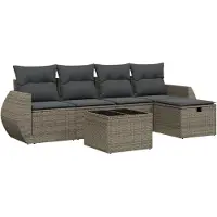 Syfax 6-tlg. Garten-Sofagarnitur mit Kissen Grau Poly Rattan