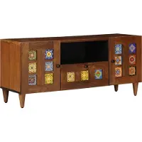 Syfax TV-Schränk mit Tür Walnuss 105 x 33 x 46 cm Massivholz Mango