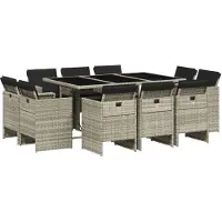 Syfax 11-tlg. Garten-Essgruppe mit Kissen Hellgrau Poly Rattan