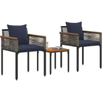 vidaXL Gartenmöbel Set mit Kissen Grau und Marineblau Poly-Rattan