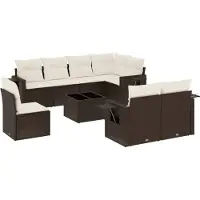 Syfax 9-tlg. Garten-Sofagarnitur mit Kissen Braun Poly Rattan
