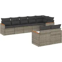 Syfax 8-tlg. Garten-Sofagarnitur mit Kissen Grau Poly Rattan