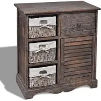 Syfax Kommode Landhausstil Braun mit 3 Körben, Paulownia-Holz, Wandhalterung, 60x30x63 cm