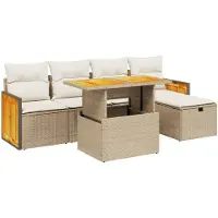 Syfax 6-tlg. Garten-Sofagarnitur mit Kissen Beige Poly Rattan