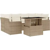 Syfax 7-tlg. Garten-Sofagarnitur mit Kissen Beige Poly Rattan