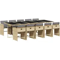 Syfax 11-tlg. Garten-Essgruppe mit Kissen Beigemischung Poly Rattan