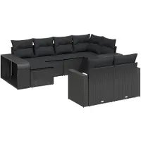 Syfax 10-tlg. Garten-Sofagarnitur mit Kissen Schwarz Poly Rattan