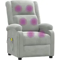 Syfax Massagesessel Hellgrau Samt mit manueller Liegefunktion, Vibrationsfunktion und 6 Massagezonen, 70 cm breit, 98 cm hoch