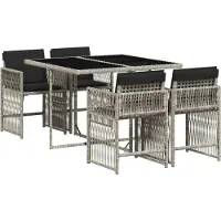Syfax 5-tlg. Garten-Essgruppe mit Kissen Hellgrau Poly Rattan