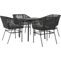 Syfax 5-tlg. Garten-Essgruppe mit Kissen Schwarz Poly Rattan Glas