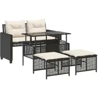 Syfax 4-tlg. Garten-Sofagarnitur mit Kissen Schwarz Poly Rattan Glas