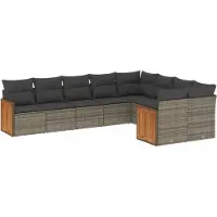 Syfax 9-tlg. Garten-Sofagarnitur mit Kissen Grau Poly Rattan