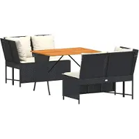 Syfax 3-tlg. Garten-Sofagarnitur mit Kissen Schwarz Poly Rattan