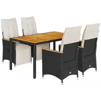 Syfax 5-tlg. Garten-Bistro-Set mit Kissen Schwarz Poly Rattan
